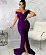 Low Cut Slash Neck Ruched Split Maxi Cocktail Dresses JX-5411