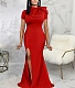 Short Sleeve Bow Knot High Split Elegant Dress JX-5435
