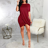 Solid Short Sleeve Solid Bodycon Slim Casual Dress JX-5436