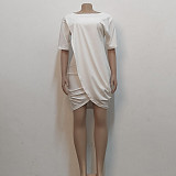Solid Short Sleeve Solid Bodycon Slim Casual Dress JX-5436