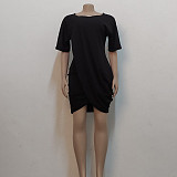 Solid Short Sleeve Solid Bodycon Slim Casual Dress JX-5436