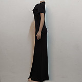 Short Sleeve Bow Knot High Split Elegant Dress JX-5435