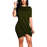 Solid Short Sleeve Solid Bodycon Slim Casual Dress JX-5436