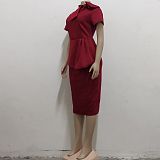 Elegant OL Short Sleeve Bow Tie Bodycon Dresses JX-5427