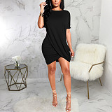Solid Short Sleeve Solid Bodycon Slim Casual Dress JX-5436