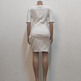 Solid Short Sleeve Solid Bodycon Slim Casual Dress JX-5436
