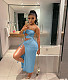 Strapless Cut Out Drawstring High Split Maxi Dresses JZH-8101