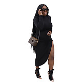High Waist Long Sleeve Irregular Front Slit Dress XMY-9377