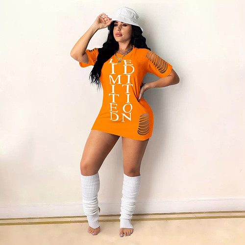 Streetwear Letter Print Casual Short Sleeve T Shirt Dress YIM-264
