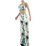 Tie Dye Printed Crop Top & Wide Leg Loose Pants Set JZH-8113