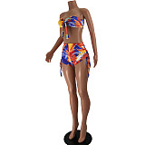 Y2K Strapless Crop Tops Drawstring Mini Shorts Suit JZH-8106