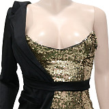Sequin Patchwork Single Shoulder Club Dress