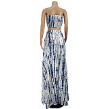 Tie Dye Strapless Crop Top Maxi Skirts Two Piece Set JZH-8111