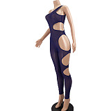 Sexy Slant Shoulder Mesh See Through Skinny Jumpsuits JZH-8112