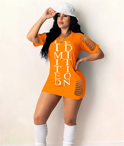 Streetwear Letter Print Casual Short Sleeve T Shirt Dress YIM-264