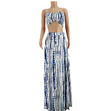 Tie Dye Strapless Crop Top Maxi Skirts Two Piece Set JZH-8111