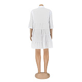 Loose Fit Turn Down Collar Short Sleeve Shirt Dress AIL-217