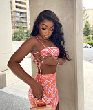 Spaghetti Strap Crop Top And Mini Skirt Sexy 2 Piece Set JZH-8055