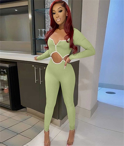 Long Sleeve Cut Out Bodycon One Piece Jumpsuits JZH-8091