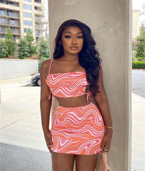 Spaghetti Strap Crop Top And Mini Skirt Sexy 2 Piece Set JZH-8055