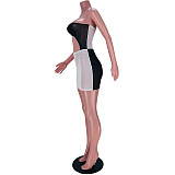 Sheer Mesh Patchwork Skew Collar Party Dresses JZH-8052
