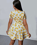 Women Casual V Neck Short Sleeve A Line Mini Dress JZH-8105