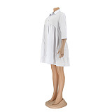 Loose Fit Turn Down Collar Short Sleeve Shirt Dress AIL-217