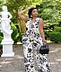 Deep V Neck Print Sleeveless Wide Leg Jumpsuit JZH-8066