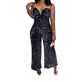 High Quality Sequins Strapless Wide Leg Jumpsuits AIL-219