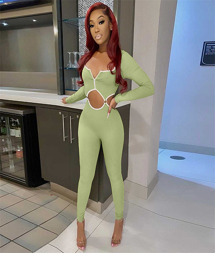 Long Sleeve Cut Out Bodycon One Piece Jumpsuits JZH-8091