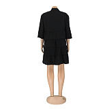 Loose Fit Turn Down Collar Short Sleeve Shirt Dress AIL-217