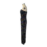 High Quality Sequins Strapless Wide Leg Jumpsuits AIL-219