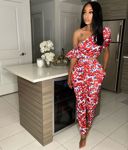 Slanted Shoulder Crop Top Skinny Pencil Pants Outfits JZH-8068