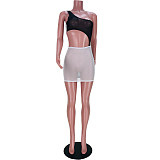 Sheer Mesh Patchwork Skew Collar Party Dresses JZH-8052