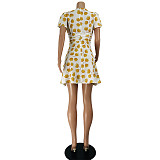 Women Casual V Neck Short Sleeve A Line Mini Dress JZH-8105