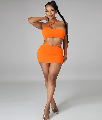 Skew Collar Crop Tops Cut Out Bodycon Skirts Set YB-60175