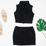 Buttons Tanks Crop Top Mini Skirt Set 2 Pieces NY-9027
