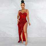 Sexy Mesh Patchwork Sequined High Split Maxi Dress BY-5843