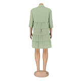 Loose Fit Turn Down Collar Short Sleeve Shirt Dress AIL-217