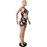 Cross Halter Backless Drawstring Ruched Sexy Dress YNS-16801