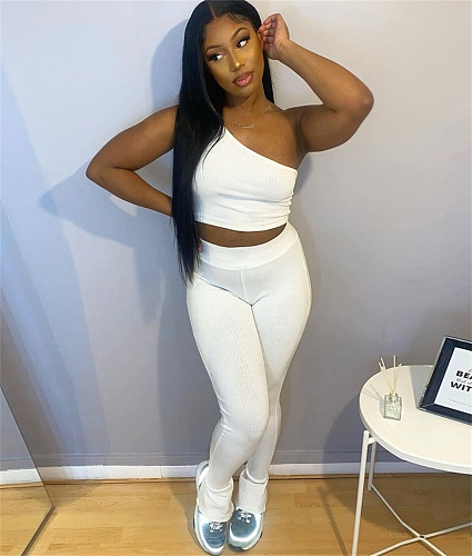Knitted Skew Collar Crop Top Leggings 2 Piece Pants Set YNS-1660