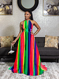 Elegant Halter Backless Big Swing Bohemian Long Dress JZH-8036