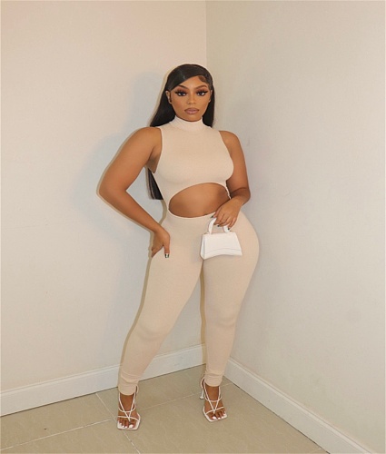 Cut Out Sleeveless O Neck Skinny Fitness Jumpsuit YB-6122