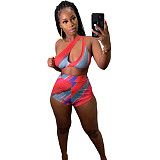 Tie Dye Cut Out Crop Tops Bodycon Shorts Two Piece Set YNS-1647