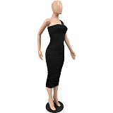 Skew Collar Sleeveless Ruched Bodycon Dresses YNS-1822
