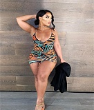 Sexy Printed Sleeveless Drawstring Ruched Bodycon Dress JZH-8031