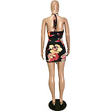 Cross Halter Backless Drawstring Ruched Sexy Dress YNS-16801