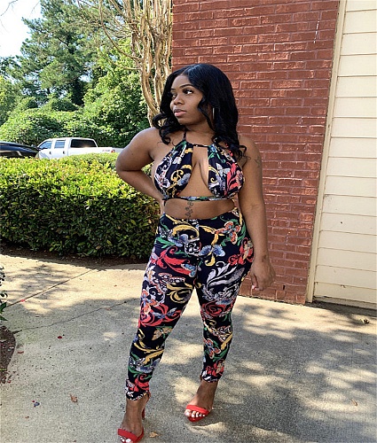 Halter Bandage Backless Crop Top Leggings Set JZH-8050