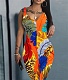 Tropical Print Sleeveless V Neck Slim Pencil Dresses ZAND-31220