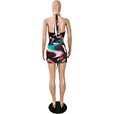 Cross Halter Backless Drawstring Ruched Sexy Dress YNS-16801